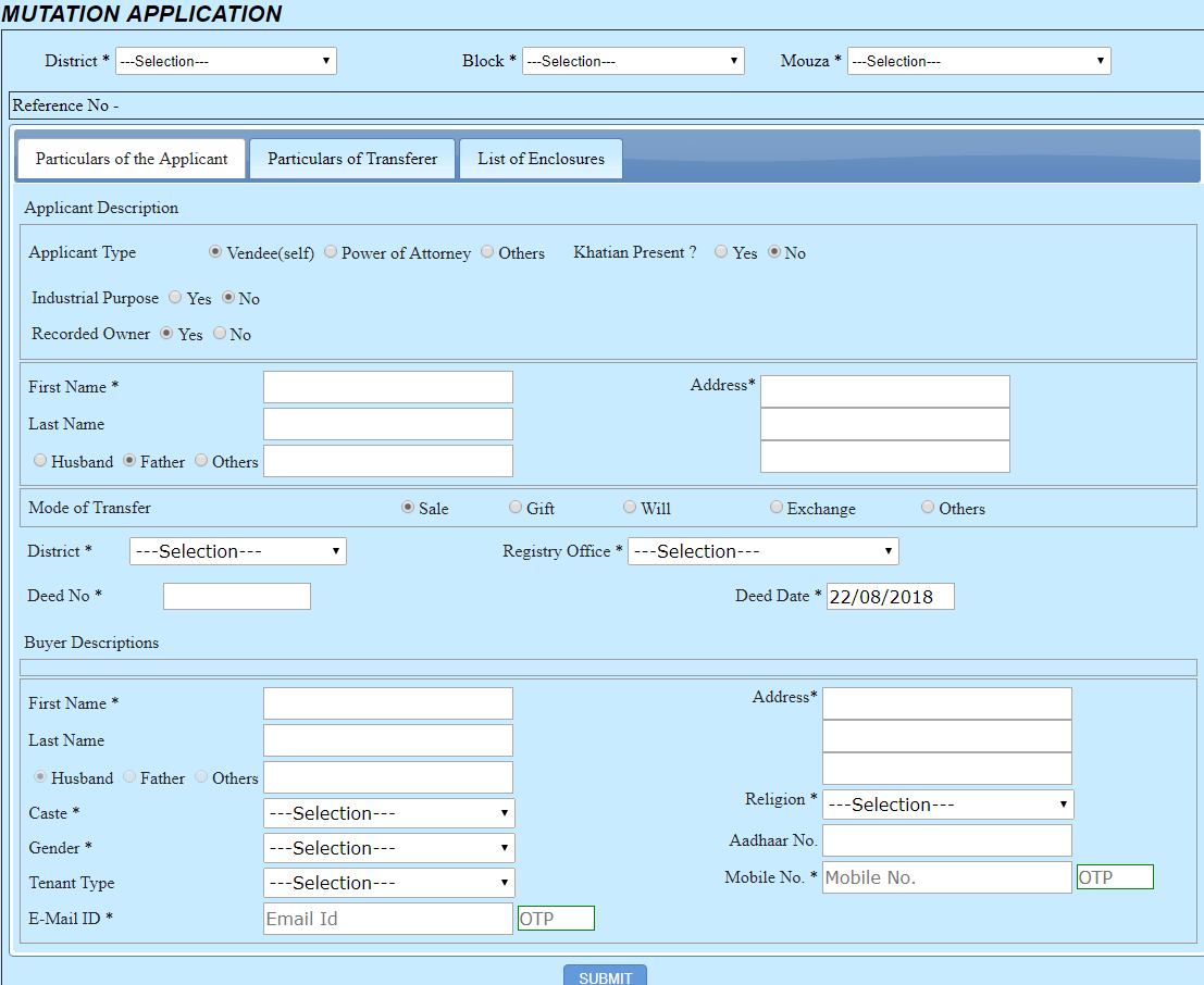 Banglarbhumi Mutation Application at banglarbhumi.gov.in