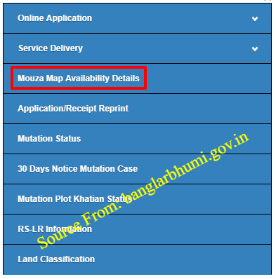 Mouza Map Availability Details at banglarbhumi website